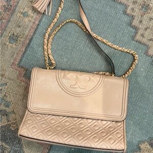 Tory Burch Beige Quilted Shoulder Bag